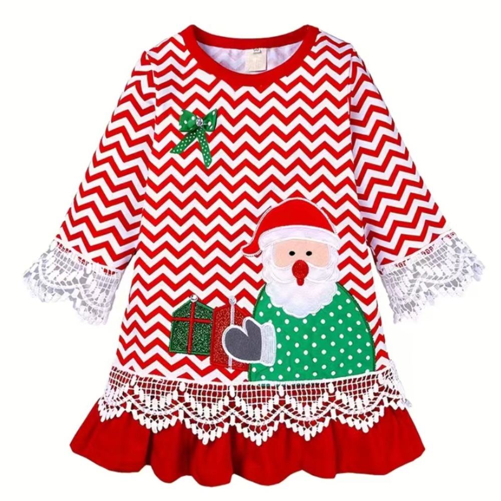 🆕 Adorable Christmas / Santa red & white zigzag stripe, lace detail dress